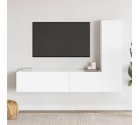 YunCangg Ensemble de 3 meubles TV en bois blanc, 100 x 30 x 30 cm, montage mural, design moderne, pour salon et chambre à coucher, espace de rangement pour médias