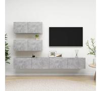 YunCangg Ensemble de 4 meubles TV en bois gris béton, montage mural, 2 x 80 cm et 2 x 100 cm de large, design moderne, grand espace de rangement pour le salon