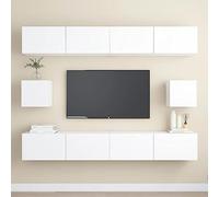 YunCangg Ensemble de 6 meubles TV en bois blanc - Console multimédia suspendue - Support TV avec espace de rangement pour salon, chambre à coucher - 100 x 30 x 30 cm