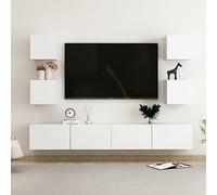 YunCangg Ensemble de 6 meubles TV en bois blanc - Montage mural - 100 x 30 x 30 cm - Design moderne pour salon et chambre à coucher - Avec espace de rangement