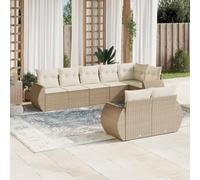 YunCangg Ensemble de 8 meubles de jardin avec coussins beige en polyrotin - Mobilier d'extérieur modulaire pour terrasse et balcon - Résistant aux UV - Avec housses amovibles