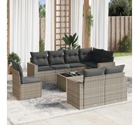 YunCangg Ensemble de 9 canapés de jardin avec coussins, gris, en polyrotin, pour terrasse, balcon, véranda, avec espace de rangement et plateau en verre