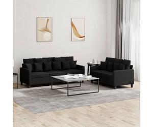 YunCangg Ensemble de canapé 2 pièces en tissu noir, 138/198 cm de large, avec 8 grands et 10 petits coussins, rembourrage confortable pour le salon, résistant et stable