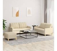 YunCangg Ensemble de canapé 3 pièces avec coussins, tissu crème, structure en métal robuste, rembourrage confortable pour le salon, résistant et durable, canapé 2 x 2 places & tabouret