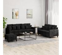 YunCangg Ensemble de canapé 3 pièces en velours noir, robuste, avec repose-pieds, 8 grands coussins et 10 petits coussins, meubles rembourrés confortables pour la détente