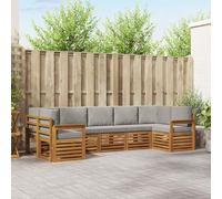 YunCangg Ensemble de canapé d'angle 7 pièces avec coussins en bois d'acacia naturel gris clair modulable pour jardin, terrasse, balcon, salon confortable pour se détendre et se réunir en compagnie