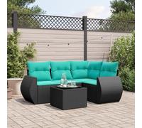 YunCangg Ensemble de canapé de jardin 5 pièces avec coussins, en polyrotin noir, résistant aux intempéries, pour terrasse, balcon, avec table et ensemble de sièges, idéal pour véranda, jardin d'hiver
