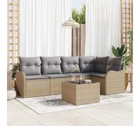 YunCangg Ensemble de canapé de jardin 6 pièces en polyrotin avec espace de rangement, beige, résistant aux intempéries, pour terrasse, balcon, salon modulaire avec table et groupe de sièges, robuste