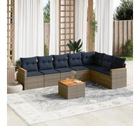 YunCangg Ensemble de canapé de jardin 8 pièces avec coussins gris en polyrotin résistant aux intempéries pour terrasse, balcon, avec table et salon modulaire pour extérieur, véranda, assise détendue