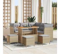 YunCangg Ensemble de canapé de jardin 9 pièces avec coussins beige et gris clair, meubles de salon en polyrotin avec rembourrage résistant aux intempéries, canapé d'angle et deux places pour terrasse