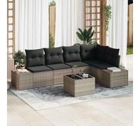 YunCangg Ensemble de canapé de jardin en polyrotin gris clair avec espace de rangement, meubles de jardin modulaires pour terrasse, balcon, salon avec bois d'acacia, groupe de sièges pour 5 personnes