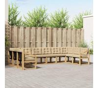 YunCangg Ensemble de canapé d'extérieur 10 pièces blanc beige en bois d'acacia massif avec coussins pour jardin, terrasse, balcon, salon modulaire pour se détendre et se réunir en compagnie
