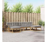 YunCangg Ensemble de canapé d'extérieur 6 pièces blanc gris clair en bois d'acacia massif avec coussins, résistant aux intempéries, design à lattes, accoudoirs pratiques pour jardin, terrasse, balcon
