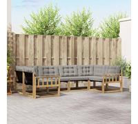 YunCangg Ensemble de canapé d'extérieur 6 pièces blanc gris clair en bois d'acacia massif avec coussins, modulaire et résistant aux intempéries pour jardin, terrasse, balcon, salon confortable pour se