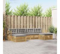 YunCangg Ensemble de canapé d'extérieur 6 pièces blanc gris clair en bois d'acacia massif avec salon modulaire pour jardin, terrasse, balcon, combinable de manière flexible pour se détendre et