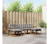 YunCangg Ensemble de canapé d'extérieur 6 pièces en bois d'acacia massif avec coussins gris clair, résistant aux intempéries, pour jardin, terrasse et balcon, salon modulaire pour une assise détendue