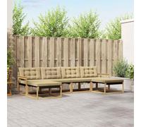 YunCangg Ensemble de canapé d'extérieur 6 pièces en bois d'acacia massif blanc beige avec coussins modulaires pour jardin, terrasse, balcon, salon de jardin pour se détendre et se réunir en compagnie