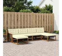 YunCangg Ensemble de canapé d'extérieur 6 pièces en bois d'acacia massif naturel crème avec coussins modulaires pour jardin, terrasse, balcon, salon confortable pour se détendre et se réunir convivial