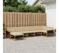 YunCangg Ensemble de canapé d'extérieur 7 pièces avec coussins naturel et beige en bois d'acacia massif et textilène, ensemble complet pour jardin, terrasse, balcon, salon moderne pour se détendre et