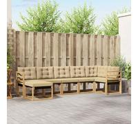 YunCangg Ensemble de canapé d'extérieur 7 pièces blanc beige en bois d'acacia massif avec coussin résistant aux intempéries pour jardin, terrasse, balcon, salon, salon pour se détendre et se réunir en