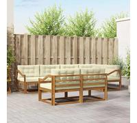 YunCangg Ensemble de canapé d'extérieur 7 pièces en bois d'acacia massif avec coussin crème, modulable et peu encombrant, pour jardin, terrasse, balcon, salon polyvalent pour se détendre et vivre