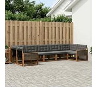 YunCangg Ensemble de canapé d'extérieur 7 pièces en bois d'acacia massif avec coussins noirs et naturels, résistant aux intempéries, modulaire pour jardin, terrasse, balcon, salon confortable pour se