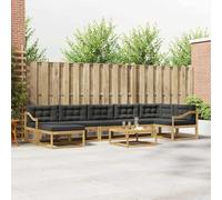 YunCangg Ensemble de canapé d'extérieur 8 pièces en bois d'acacia massif blanc anthracite modulaire pour jardin, terrasse, balcon avec design à lattes et coussins confortables pour une assise détendue