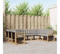 YunCangg Ensemble de canapé d'extérieur 9 pièces blanc gris clair en bois d'acacia massif avec coussin en textilène pour jardin, terrasse, balcon, ensemble confortable pour se détendre et vivre en