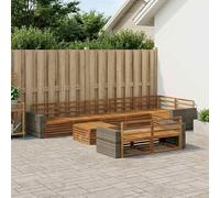 YunCangg Ensemble de canapé d'extérieur 9 pièces en bois d'acacia massif, laqué résistant aux intempéries, salon modulaire pour jardin, terrasse, balcon, confortable pour se détendre et se réunir en