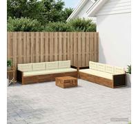 YunCangg Ensemble de canapé d'extérieur 9 pièces naturel et crème en polyester avec coussins, salon modulaire pour jardin et terrasse, ensemble complet peu encombrant avec table et coussins