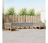 YunCangg Ensemble de canapé d'extérieur blanc gris clair 10 pièces en bois d'acacia massif avec coussins pour jardin, terrasse, balcon, design moderne, salon de jardin pour se détendre et se réunir