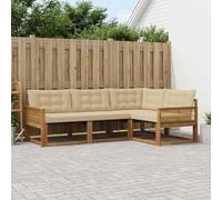 YunCangg Ensemble de canapé d'extérieur en bois d'acacia massif avec coussin beige, 4 pièces, modulaire, pour jardin, terrasse, balcon, salon confortable pour se détendre et se réunir en compagnie