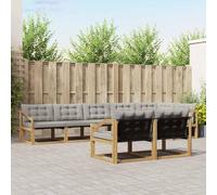 YunCangg Ensemble de canapé d'extérieur en bois d'acacia massif avec coussin blanc gris clair 8 pièces modulaire pour jardin, terrasse, balcon, se détendre et se réunir convivial