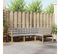 YunCangg Ensemble de canapé d'extérieur en bois d'acacia massif blanc et gris clair avec coussins, 4 pièces, modulaire, pour jardin, terrasse, balcon, salon de jardin pour se détendre et se réunir en