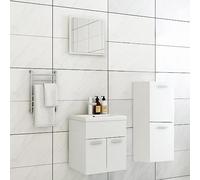 YunCangg Ensemble de meubles de salle de bain blanc en bois avec meuble sous lavabo, armoire midi et miroir, peu encombrant pour salle de bain, commode avec tiroir et étagère, suspendu et debout