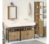 YunCangg Ensemble de meubles de salle de bain en chêne Artisan avec meuble sous lavabo, armoire à miroir, armoire haute et étagère, peu encombrant, suspendu, debout pour un espace de rangement