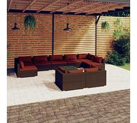 YunCangg Ensemble de salon de jardin 10 pièces marron avec coussins, rotin synthétique tressé, canapé d'extérieur modulaire pour terrasse, balcon, véranda, table basse et coussins inclus