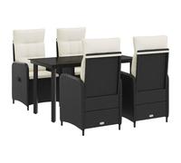 YunCangg Ensemble de table de canapé, 5 pièces, noir et blanc crème, en rotin PE, avec sièges réglables et coussins, idéal pour le salon, le jardin, la terrasse, le balcon, se détendre et manger