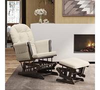 YunCangg Fauteuil à bascule avec tabouret coulissant en tissu blanc crème avec accoudoirs et dossier pour salon, chambre d'enfant, chambre de bébé, pour allaitement, se détendre et se balancer