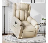 YunCangg Fauteuil relax avec aide à se lever électrique et fonction allongée, housse en tissu crème, fauteuil TV ergonomique avec rembourrage, accoudoir, cadre en bois et métal pour salon et coin