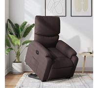 YunCangg Fauteuil relax avec aide à se lever électrique et fonction allongée, housse en tissu marron foncé, rembourré ergonomique avec accoudoir, cadre stable en bois et métal, idéal pour le salon
