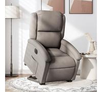 YunCangg Fauteuil relax avec aide à se lever électrique et fonction allongée, housse en tissu taupe, ergonomique, réglable, avec rembourrage, accoudoir et construction stable en bois et métal pour