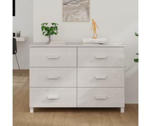 YunCangg Hamar Buffet blanc en pin massif 113 x 40 x 80 cm avec 6 tiroirs, meuble de cuisine stable, rangement pratique, buffet et armoire de salon
