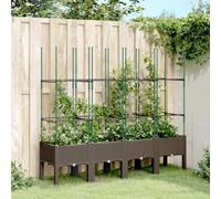 YunCangg Jardinière avec treillis marron 160 x 40 x 142,5 cm PP aspect rotin, drainage et irrigation pour jardin, terrasse, balcon, jardinière surélevée pour culture de plantes et herbes aromatiques