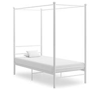 YunCangg Lit à baldaquin en métal blanc 90 x 200 cm - Cadre de lit revêtu par pulvérisation avec sommier à lattes, tête de lit - Pour matelas, chambre à coucher - Cadre en métal durable