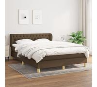 YunCangg Lit à sommier tapissier, avec matelas, 140 x 190 cm, en tissu marron foncé, tête de lit réglable, matelas à ressorts ensachés, housse respirante, cadre en bois stable, ensemble confortable