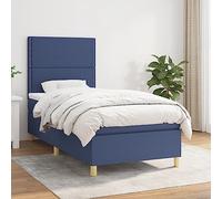 YunCangg Lit à sommier tapissier avec matelas, 90 x 200 cm, bleu, cadre de lit réglable, lit simple, confortable, respirant, durable, pour un sommeil réparateur et une bonne nuit de sommeil