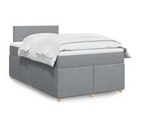 YunCangg Lit à sommier tapissier, avec matelas et tête de lit, gris clair, 120 x 200 cm, structure en tissu avec matelas à ressorts ensachés et surmatelas respirant pour un sommeil confortable