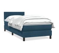 YunCangg Lit à sommier tapissier avec matelas et tête de lit réglable en hauteur, bleu foncé, 80 x 210 cm, tissu velours, cadre de lit confortable avec sommier à lattes et surmatelas respirant