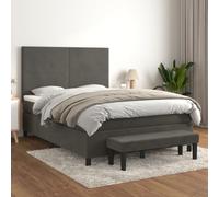 YunCangg Lit à sommier tapissier avec matelas gris foncé en velours 140 x 190 cm avec tête de lit, banc et surmatelas, cadre de lit confortable avec ressorts ensachés